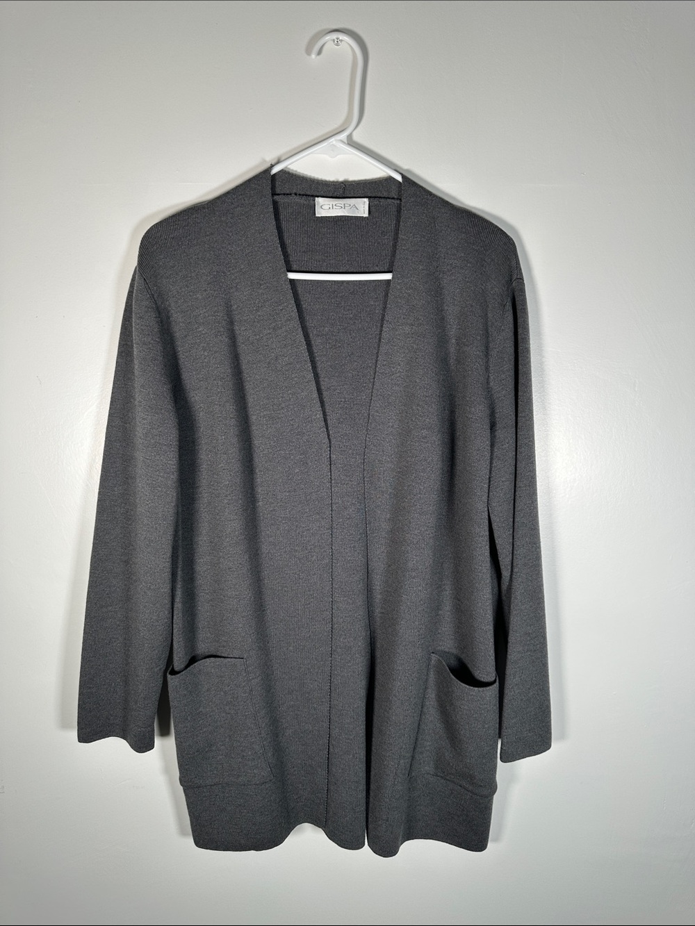 Gispa Italy Luxe Wool Cardigan Gray Open Front Cozy Chic Pockets Size S